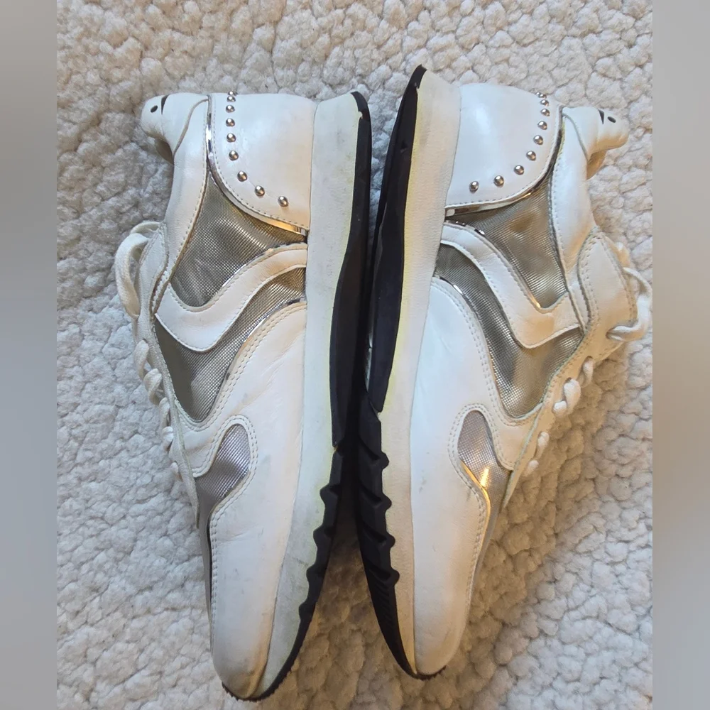 Voile Blanche Women’s White‎ Silver Leather Mesh Sneakers Size 39 Italy US 8.5/9